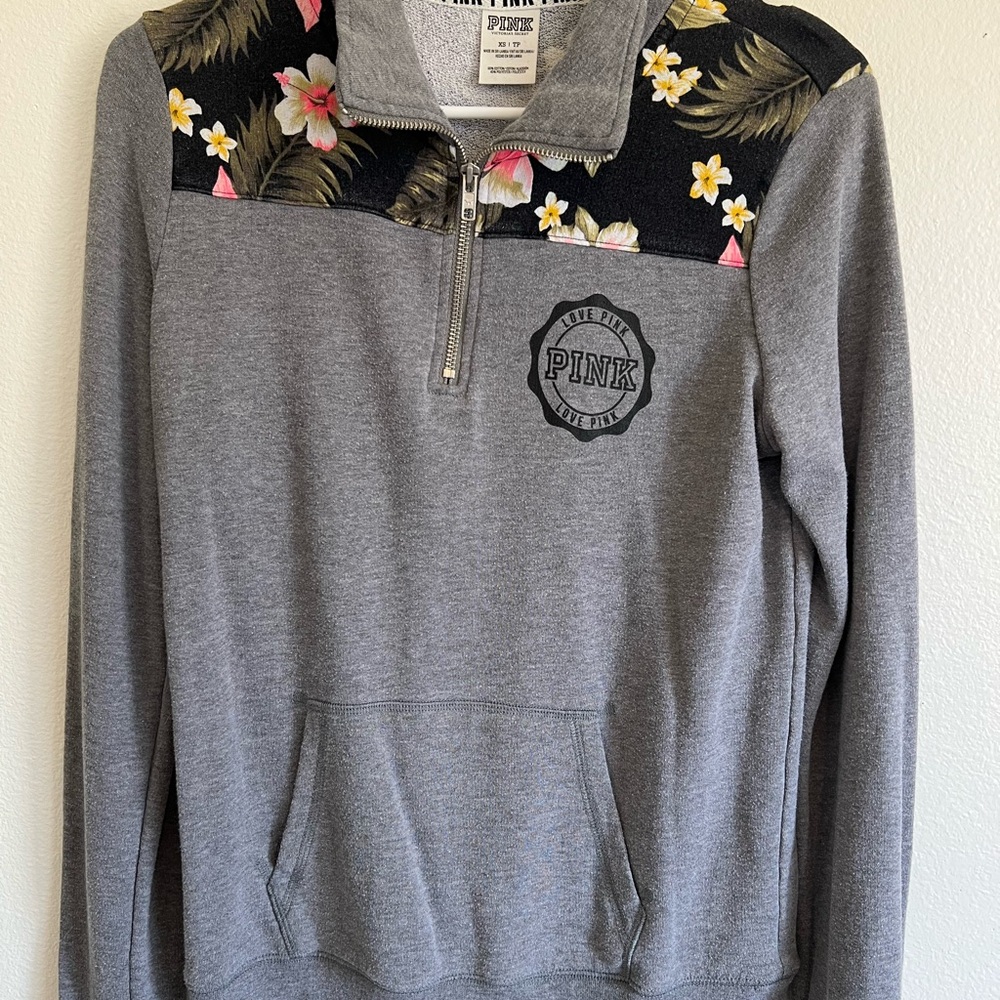 PINK Victoria's Secret Floral Quarter-Zip Pullover